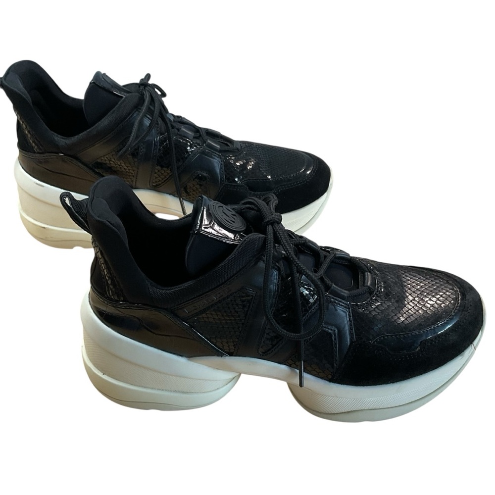 Michael Kors Olympia Trainers Black Embossed Snake Print Women's Sneakers Sz 10